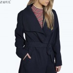 ZAFUL 2016 Winter Coat Women Wide Lapel Belt Pocket Wool Blend Coat Oversize Long Red Trench Coat Outwear Wool Coat Women