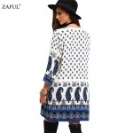 ZAFUL 2017 New Spring Women Vintage Dress V-neck Print Long Sleeve dress Loose Casual dress Mini Ethnic Dress Feminino Vestidos