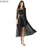 ZAFUL 2017 Women Elegant Floral Dresses Flower Embroidery Women Dresses Vintage Runway Mesh Party Dress Girls Feminino Vestidos