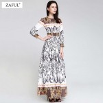 ZAFUL 2018 Vintage Boho Dress Women Elegant Abstract Print O Neck Long Sleeve Spring Autumn Dress Long Maxi Dress Vestidos