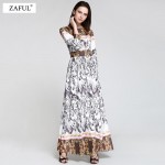 ZAFUL 2018 Vintage Boho Dress Women Elegant Abstract Print O Neck Long Sleeve Spring Autumn Dress Long Maxi Dress Vestidos