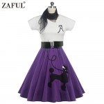 ZAFUL 5 color Women Vintage Dress Animal Print Retro robe 50s Short Sleeves Belts elegant Feminino Rockabilly Dresses Vestidos