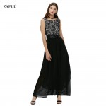ZAFUL Black Bordeaux Elegant Women Luxury A-Line Vintage Dress M~2XL Lace Maxi Party Prom Chiffon Dress Feminine vestidos Dress