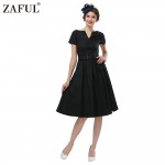 ZAFUL Brand 3 color 2017 Women Vintage Dress feminino Vestidos Audrey hepburn 50s Rockabilly Retro Robe V Neck Party Dresses