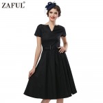 ZAFUL Brand 3 color 2017 Women Vintage Dress feminino Vestidos Audrey hepburn 50s Rockabilly Retro Robe V Neck Party Dresses