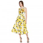 ZAFUL Brand Design Women Dresses Sweet Lemon Single Breasted Spaghetti Strap Slim Woman Dress Pleated Female Vestidos De Festa