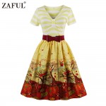 ZAFUL Brand Elegant Women Floral 50s Vintage Dress Belts Retro Plus Size S~4XL Chic Feminino Vestidos Cotton A Line Party Dress