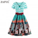 ZAFUL Brand Elegant Women Floral 50s Vintage Dress Belts Retro Plus Size S~4XL Chic Feminino Vestidos Cotton A Line Party Dress