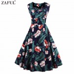 ZAFUL Brand Elegant Women Vintage Floral Dress Big Swing 50s 60s Rockabilly Sleeveless Plus size L~4XL Party feminino vestidos 