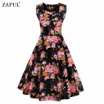 ZAFUL Brand Elegant Women Vintage Floral Dress Big Swing 50s 60s Rockabilly Sleeveless Plus size L~4XL Party feminino vestidos 