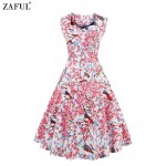 ZAFUL Brand Elegant Women Vintage Floral Dress Big Swing 50s 60s Rockabilly Sleeveless Plus size L~4XL Party feminino vestidos 