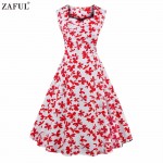 ZAFUL Brand Elegant Women Vintage Floral Dress Big Swing 50s 60s Rockabilly Sleeveless Plus size L~4XL Party feminino vestidos 