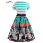 ZAFUL Brand New Green Vintage V Neck print Women Dress Retro Robe Rockabilly Feminino Vestidos 50s Tunic Party dresses Plus Size