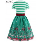 ZAFUL Brand New Green Vintage V Neck print Women Dress Retro Robe Rockabilly Feminino Vestidos 50s Tunic Party dresses Plus Size