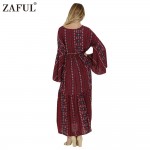 ZAFUL Brand New Spring Vintage Robe Women Dress Ethinc Print Long Sleeve Split Cotton dresses Armholes Split Hem Dress Vestidos