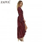 ZAFUL Brand New Spring Vintage Robe Women Dress Ethinc Print Long Sleeve Split Cotton dresses Armholes Split Hem Dress Vestidos