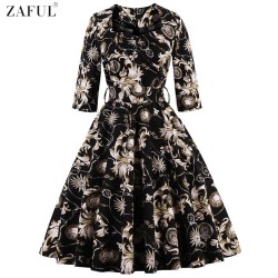 ZAFUL Brand New Women Floral Vintage Dress Plus Size S~4XL Retro Swing Party Feminino Vestidos A-Line Rockabilly 60s Dresses