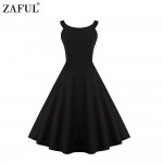 ZAFUL Brand Plus Size Women Dress Vintage robe rockabilly 50s Black Embroidery Sleeveless Swing Party Dresses Feminino Vestidos