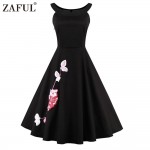 ZAFUL Brand Plus Size Women Dress Vintage robe rockabilly 50s Black Embroidery Sleeveless Swing Party Dresses Feminino Vestidos