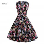ZAFUL Brand Vintage Dress Women Floral Print  Audrey hepbum 1950 60s robe O neck Retro Elegant Party Dress Feminino Vestidos