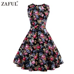 ZAFUL Brand Vintage Dress Women Floral Print  Audrey hepbum 1950 60s robe O neck Retro Elegant Party Dress Feminino Vestidos