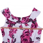 ZAFUL Brand Women Vintage Dress Pink Floral Big Size S~2XL 60s Swing Feminino Vestidos O Neck Sleeveless Party Rockabilly Dress