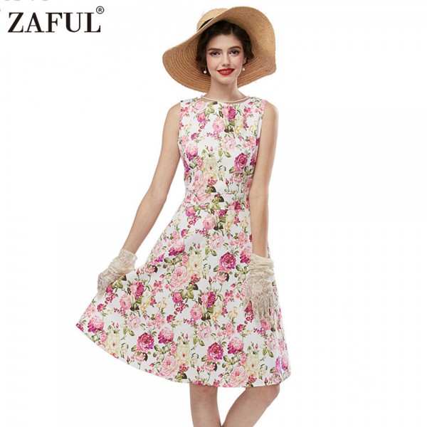 ZAFUL Brand summer Dress Audrey hepbum 50s Vintage Floral Print robe Retro Rockabilly Elegant Party Dress Feminino Vestidos