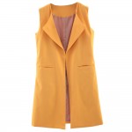 ZAFUL Fashion Orange Long Vest Woman Sleeveless Lapel Collar Pocket Open Stitch Casual Winter Plus Size Long Waistcoat Vest