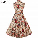 ZAFUL Floral Print Vintage Midi Dress Women Sleeveless Party Dresses Plus Size Summer Retro Dress Feminino Rockabilly Vestidos