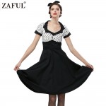 ZAFUL New Plus size Summer Women black polk dot vintage Dress Audrey hepbum 1950s robe Party Retro Dress Feminino Vestidos