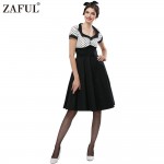 ZAFUL New Plus size Summer Women black polk dot vintage Dress Audrey hepbum 1950s robe Party Retro Dress Feminino Vestidos