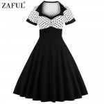 ZAFUL New Plus size Summer Women black polk dot vintage Dress Audrey hepbum 1950s robe Party Retro Dress Feminino Vestidos