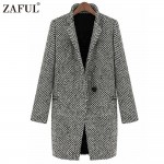 ZAFUL New Plus size elegant women winter wool coats plus size grey warm cotton trench laides velvet thick jacket long overcoat