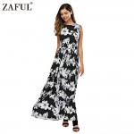 ZAFUL New Women Long Summer Dress Retro Floral Print Vintage Dress Sleeveless Floor-Length Female Party Maxi Dress Vestidos