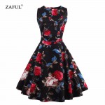 ZAFUL Plus Size 4XL Women Summer Vintage Dress Elegance Pattern Floral Print Retro Dress Sleeveless Sundress Party Vestidos 2018