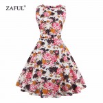 ZAFUL Plus Size 4XL Women Summer Vintage Dress Elegance Pattern Floral Print Retro Dress Sleeveless Sundress Party Vestidos 2018