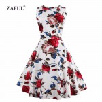 ZAFUL Plus Size 4XL Women Summer Vintage Dress Elegance Pattern Floral Print Retro Dress Sleeveless Sundress Party Vestidos 2018