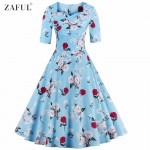 ZAFUL Spring Women Plus Size 4XL Cotton Stretchy Floral Print Vintage Retro Dress Square Collar Swing Elegant Feminino Vestidos