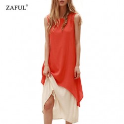 ZAFUL Summer Women Bohemian Dress Vintage Retro Linen Sleeveless Loose Woman Boho Long Maxi Dresses Twinset Female Vestidos 