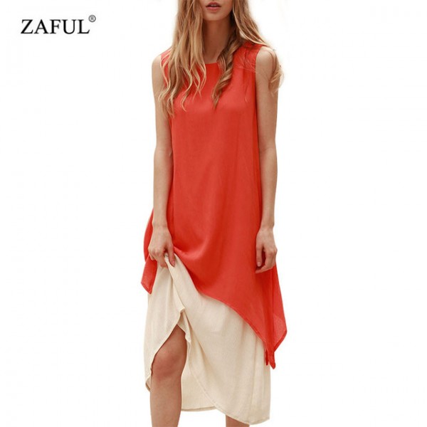 ZAFUL Summer Women Bohemian Dress Vintage Retro Linen Sleeveless Loose Woman Boho Long Maxi Dresses Twinset Female Vestidos 