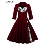 ZAFUL UK Women plus size clothing Audrey hepburn 50s Vintage elegant V neck robe feminino Ball Gown Party Retro Dress Vestidos