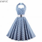 ZAFUL Woman Retro Polka Dot Dress Sexy Halter Sleeveless Backless Ruffles 4color L~4XL 60s Vintage Feminino Vestidos Party Dress
