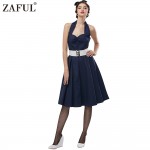 ZAFUL Woman Retro Polka Dot Dress Sexy Halter Sleeveless Backless Ruffles 4color L~4XL 60s Vintage Feminino Vestidos Party Dress