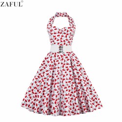ZAFUL Woman Retro Polka Dot Dress Sexy Halter Sleeveless Backless Ruffles 4color L~4XL 60s Vintage Feminino Vestidos Party Dress