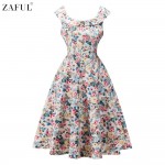 ZAFUL Women Audrey Vintage dress 60s 50s Floral Print U Neck Pin Up Rockabilly Retro Dress Girls Holiday Dress Feminino Vestidos