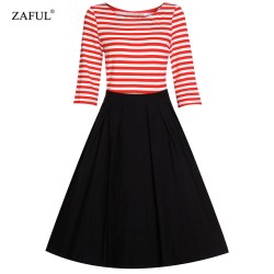 ZAFUL Women Cotton Plus Size S~4XL Vintage Rockabilly Dress 60s Stripe Ball Gown Swing Party Prom Cocktail Tea feminine vestidos