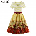 ZAFUL Women Elegant Vintage Dress A Line Dress with Belt Slim Fit Short Sleeve Size S~4XL 60s70sParty Work Dress Female Vestidos