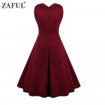 ZAFUL Women Plus Size S~4XL Cotton Stretchy Vintage Dress Sleeveless Retro Rockabilly Audrey Hepburn Big Hem Feminino Vestidos 
