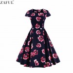 ZAFUL Women Plus Size S~4XL Cotton Stretchy Vintage Floral Dress 60s AudreyRetro Rockabilly Swing Elegant Feminino Vestidos 