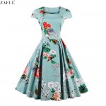 ZAFUL Women Plus Size S~4XL Cotton Stretchy Vintage Floral Dress 60s AudreyRetro Rockabilly Swing Elegant Feminino Vestidos 